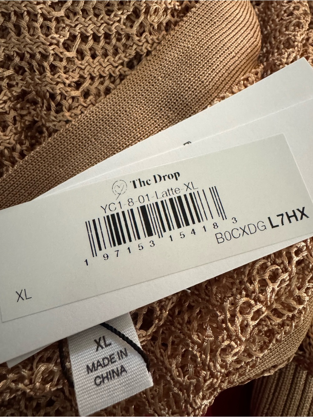 The Drop Latte Open Knit Zip Front Cardigan Sweater XL NWT Gold Tan Light Brown - Picture 8 of 8